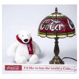 Coca-Cola Lamp, Plush Polar Bear & Wooden Sign