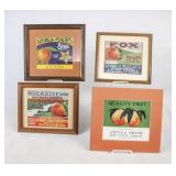 4 Georgia Peach Labels: 3 Framed, 1 Unframed
