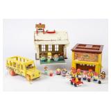 Vintage Fisher Price School, Bus And Fire Station