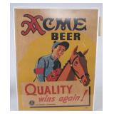 Vintage Cardboard Acme Beer Sign