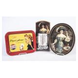 2 Pepsi-Cola Metal Trays & Wooden Thermometer