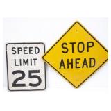 "Stop Ahead" & "Speed Limit 25" Metal Street Signs