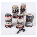5 Budweiser Clydesdales Holiday Steins