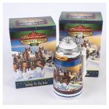 2 2002 Budweiser Holiday Steins NIB
