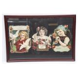 3 Victorian Cardboard Signs Framed Under Glass