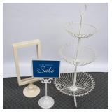 Cream Metal 3-Tier Etagere & 2 POS Sign Stands