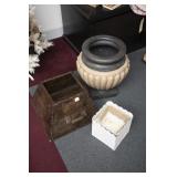 Rustic Wooden Planter, Nesting Metal Boxes/More