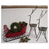 Precious Red Metal Sleigh, 2 Reindeer & 3 Wreaths