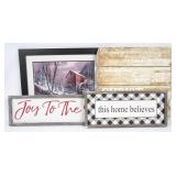 4 Wooden Christmas Signs & Framed Print