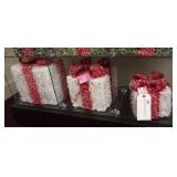 3 Red/White Lighted Christmas Present Decorations