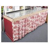 Glass Top Store Display Table with Red Toile Skirt