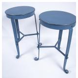 2 Blue Metal Stools with Curly Feet