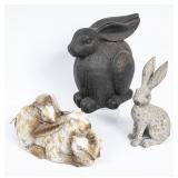 3 Large Decorative Resin Rabbits