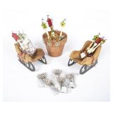 2 Small Wooden Sleighs, Decorative Picks/ More