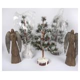 3 20" Christmas Trees & 2 Metal Angels
