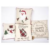 4 Throw Pillows; 3 Christmas