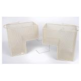 2 Cream Metal Mesh Stair-Step Bins w/Handles