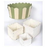 3 Cream Metal Nesting Bins & Striped Tub w/Handles