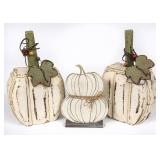 2 Decorative Wooden Pumpkins & Table Decor