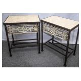 Pair End Stone Top End Tables w/Metal Base
