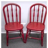 Pair Red Painted Wooden Chairs