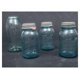 3 Ball #13 Blue Glass Quart Mason Jars with Lids