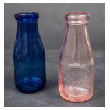 Blue and Pink Pint Glass Milk Bottles