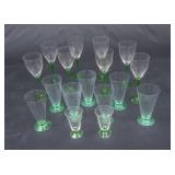 Lot of Green and Clear Stemmed Glasses
