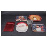 Lot of Ceramic Christmas Trays and Glass Sleigh