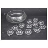 Beautiful Large Clear Blown Glass Punch Bowl