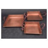 Set of Nesting Copper Trays with Rope Handles