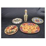 Lot of Italian Style Ceramic Trays and Large Cruet