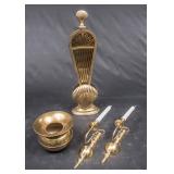 Gold Metal Fireplace Screen Fan & Brass Lot