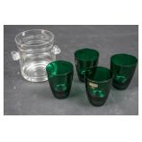 Set of 4 Green Lenox Glasses & Clear Glass Ice