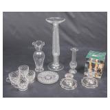 Lot of Clear Pressed Glass Decor Items