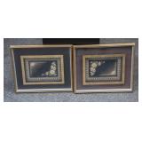 2 Matching Framed Black & Gold Embroideries