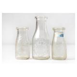 3 Asheville, NC Embossed Round Clear Milk Bottles