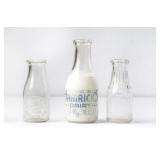 3 NC Round Clear Glass Milk Bottles