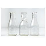 3 NC Embossed Quart Round Clear Milk Bottles