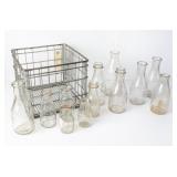 Biltmore Crate w/Embossed Clear Glass Milk Bottles