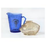 Shirley Temple Blue Glass Creamer & Piggy Bank