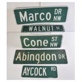 5 Metal Street Signs
