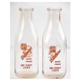 2 Biltmore Dairy Square Quart Clear Milk Bottles