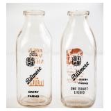 2 Biltmore Dairy Square Quart Clear Milk Bottles