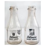 2 Biltmore Dairy Farms Round Quart Milk Bottles