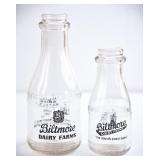 2 Biltmore Dairy Farms Round Clear Milk Bottles