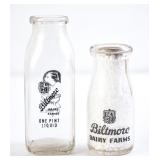 2 Biltmore Dairy Farms Clear Milk Bottles