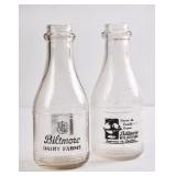 2 Biltmore Dairy Farms Round Quart Milk Bottles