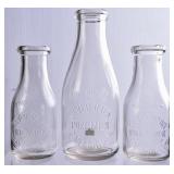 3 Silver Dairy Embossed Round Milk Bottles