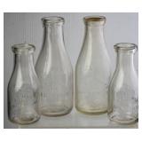 4 WJ Smathers Embossed Round Clear Milk Bottles